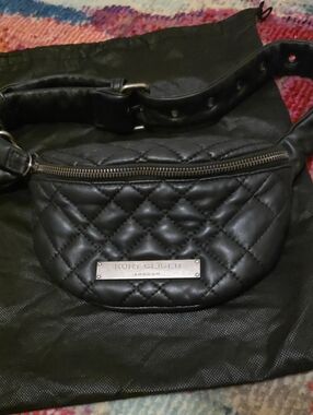 Kurt Geiger Black Quilted Leather Belt Bag with Silver Hardware